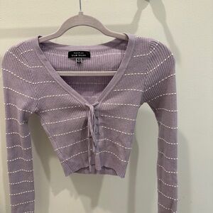 Blue Blush Purple Striped Cropped Cardigan